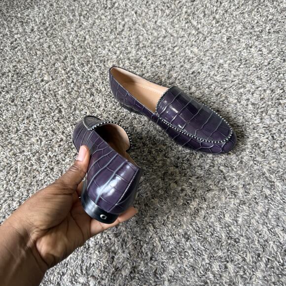 Coach Harper Beadchain Loafers Shoe Crocodile Embossed Leather Purple 6 B New - Picture 1 of 7